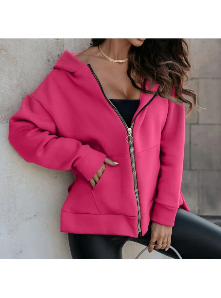 Sweater Zipper Loose Casual Pocket Zipper Hoodie Jacket