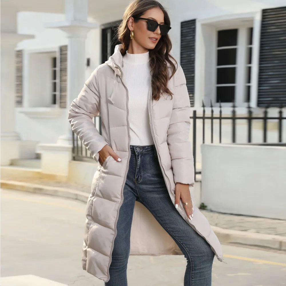 Hooded Women’s Cotton Jacket Mid Length Slim Fit