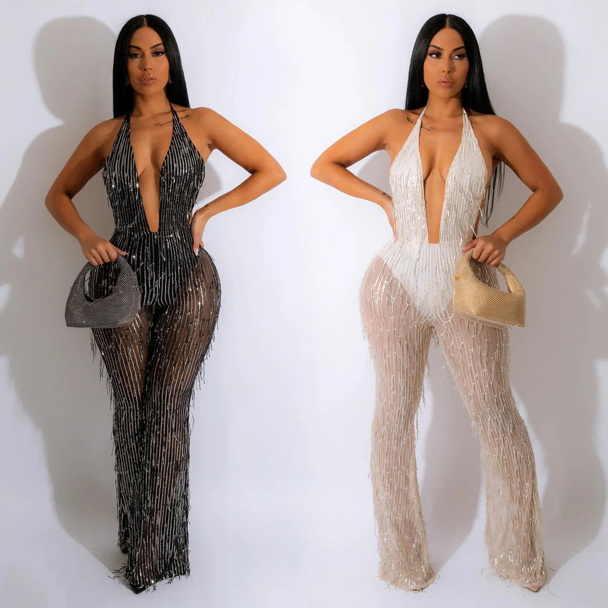 Transparent Mesh Sleeveless Long Pants Jumpsuit