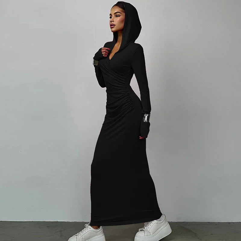 Slim Fit Hooded Athleisure Solid Color Dress