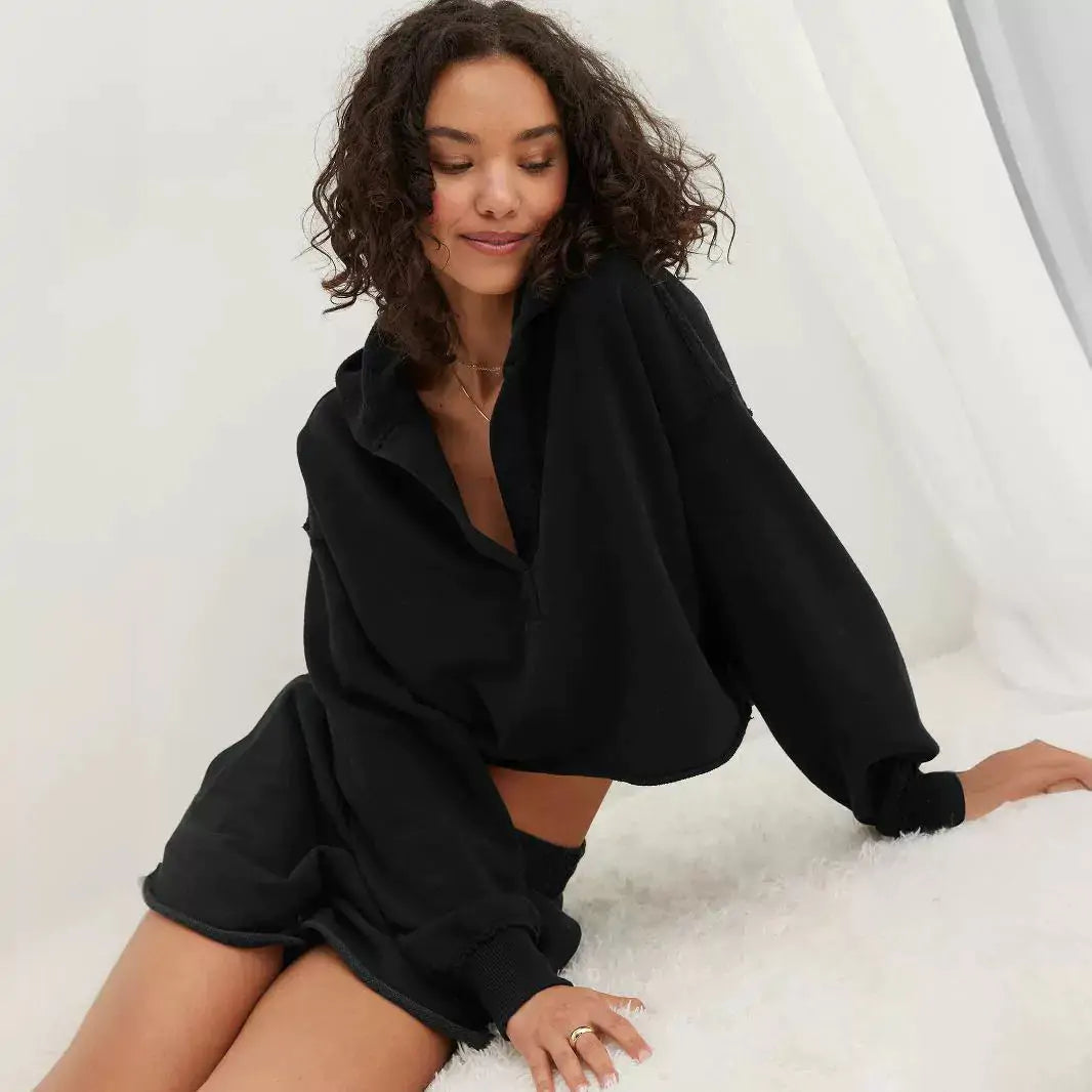 V-Neck Long Sleeve Hoodie