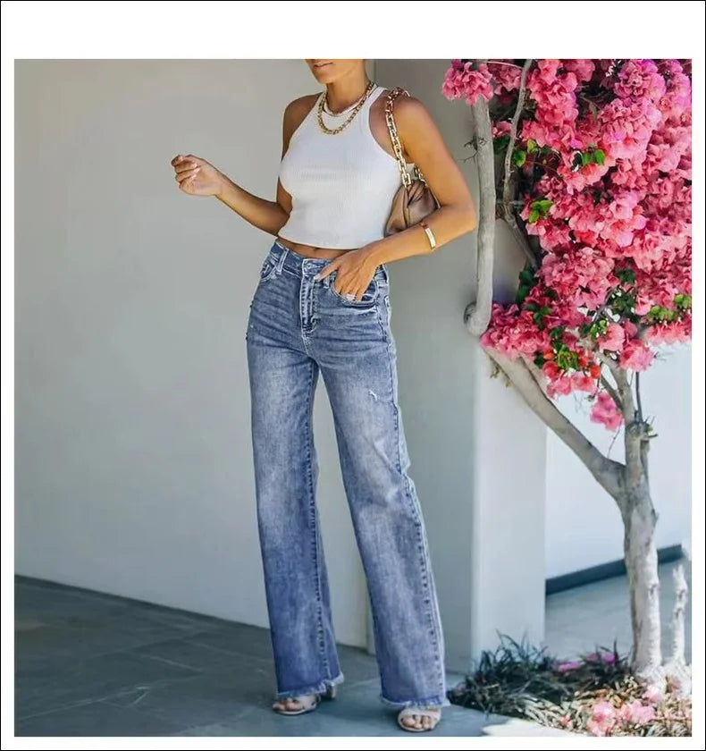 Washed Wide Leg Pants With Holes
