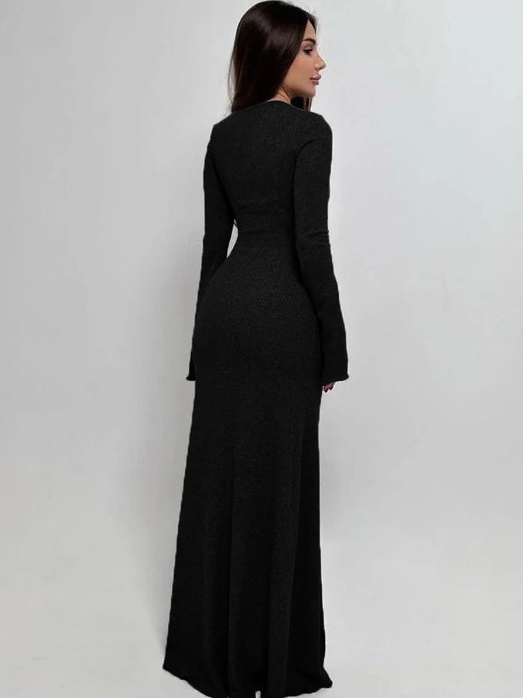 Clothes Women’s Bodydress Round Neck Long Sleeve Dress High Wais Long Skirt