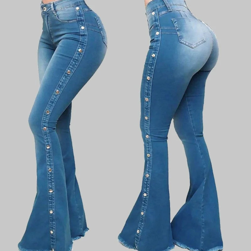 Burst High Waisted Stretch Bell Bottom Jeans