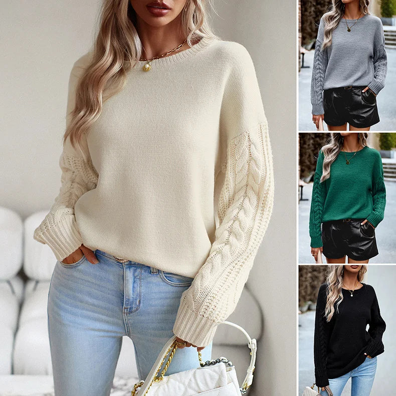 Crew Neck Sweater Women’s Long Sleeved Knit Top