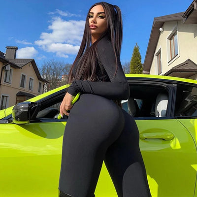 Tight Jumpsuit With Zipper With Dividing Lines