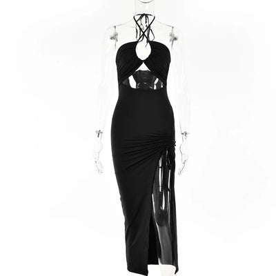 High Split Wrinkle Neck Style Bust Dress