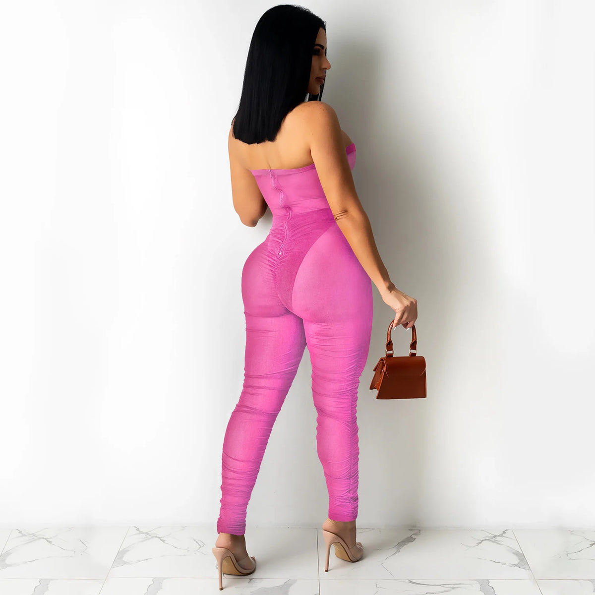Jumpsuit With Sexy Perspective Wrapped With Long Pants