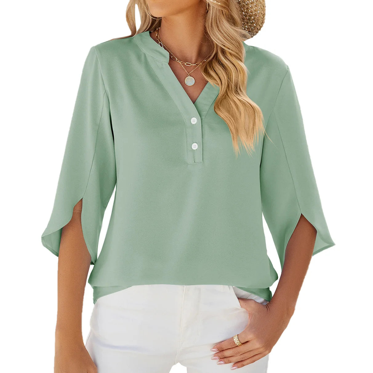 V Neck Chiffon Blouse