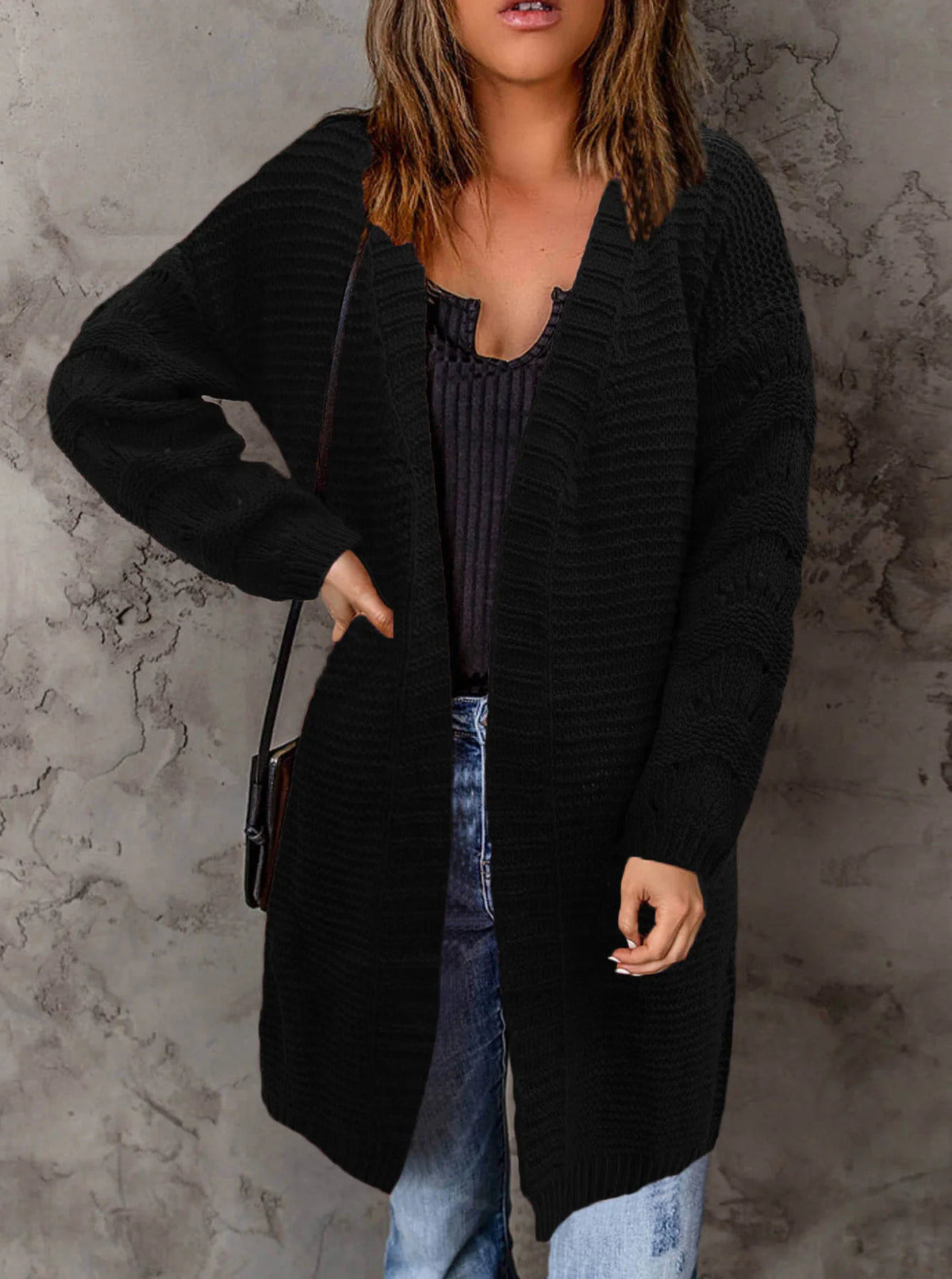 Medium Length Knitted Sweater Cardigan Jacket