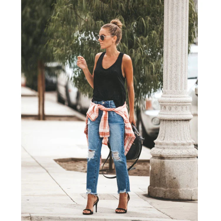 Denim Ripped Pants Slacks
