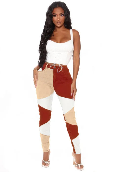 Hipster Jean Washed Stitching Two Tone Blue and Black
