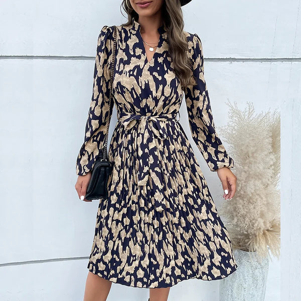 New Ruffle Print Long Sleeved Dress