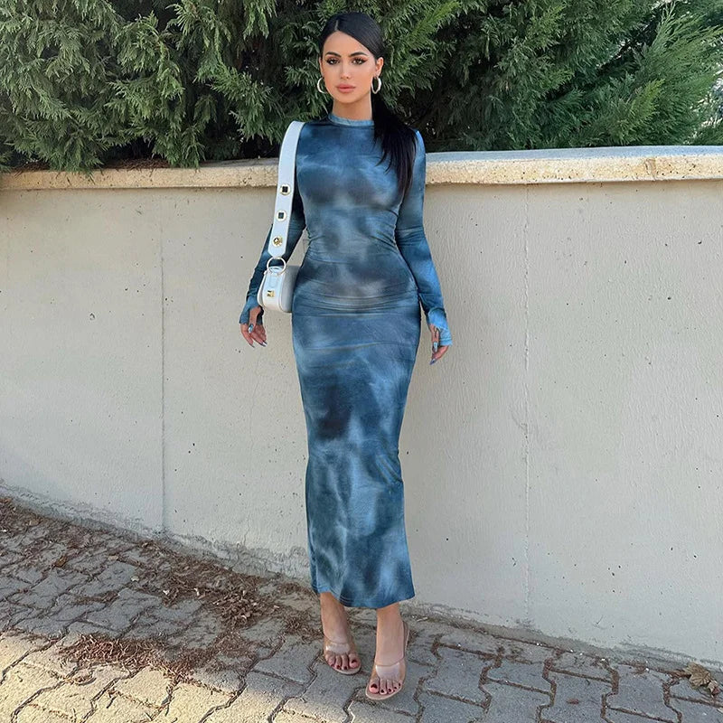 New Tie Dye Long Sleeve Slim Fit Babes Dress Women