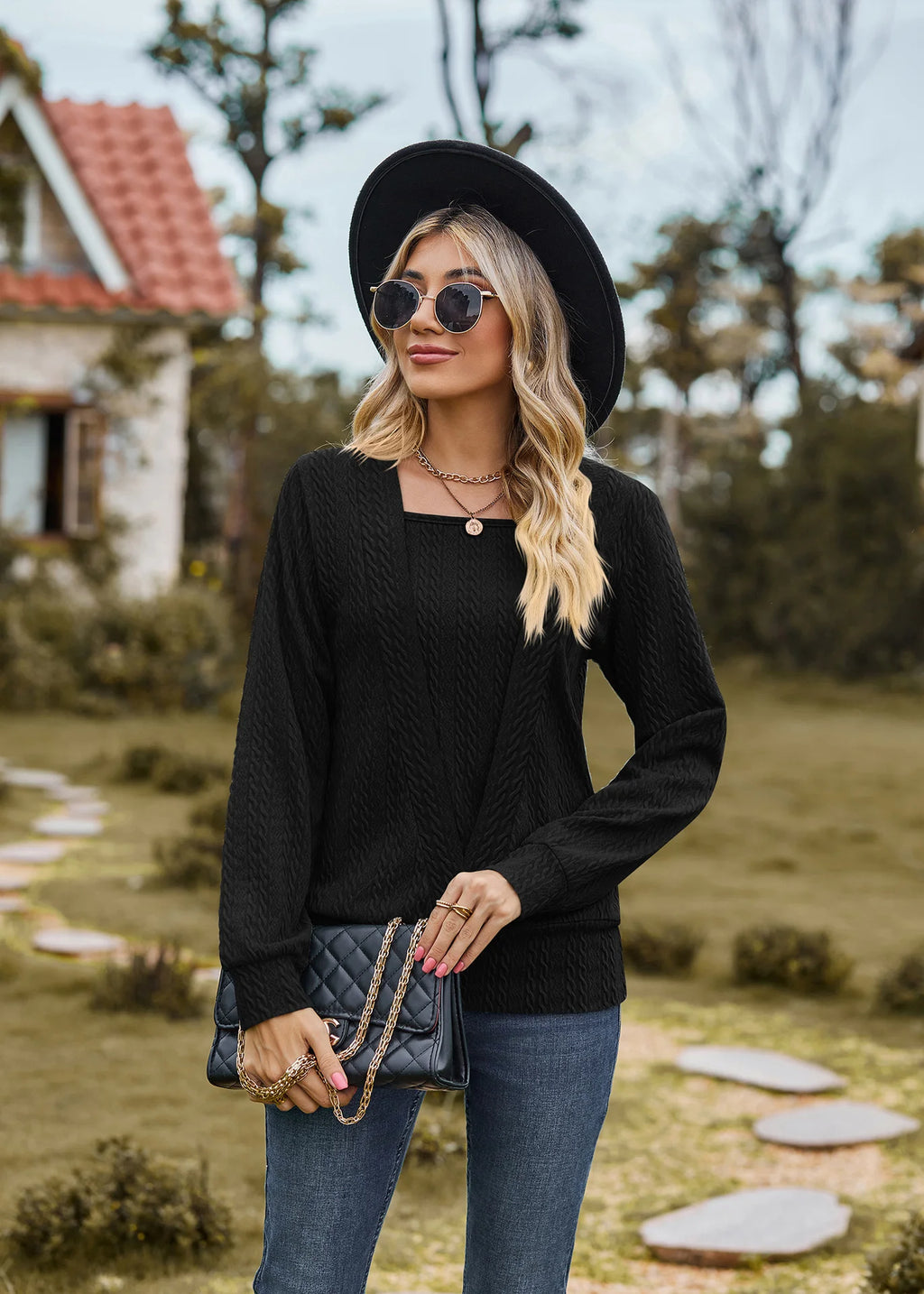 Square Neck Crossover Sweater