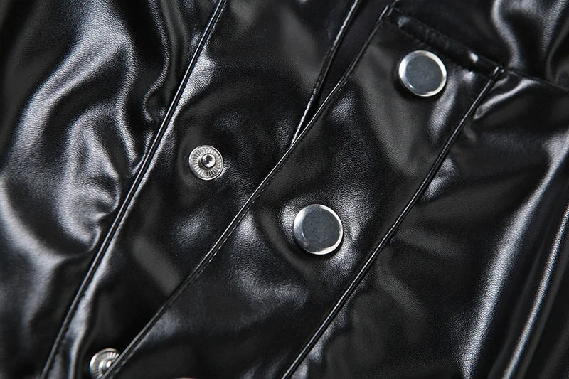 Fashion Stand Up Collar PU Leather Single Breasted Cardigan Jacket