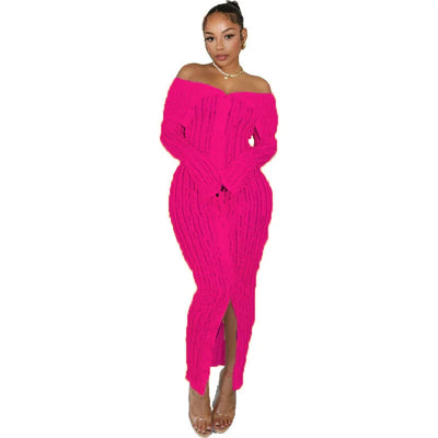 Hip Wrap Skirt Design With Wave Pattern Long Sleeved Dress