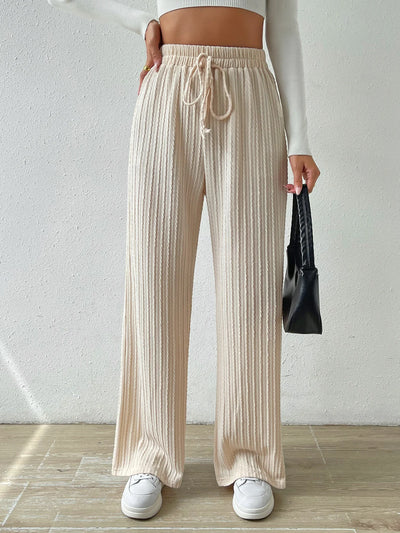 Knotted Waist Texture Knitted Wide Leg Trousers