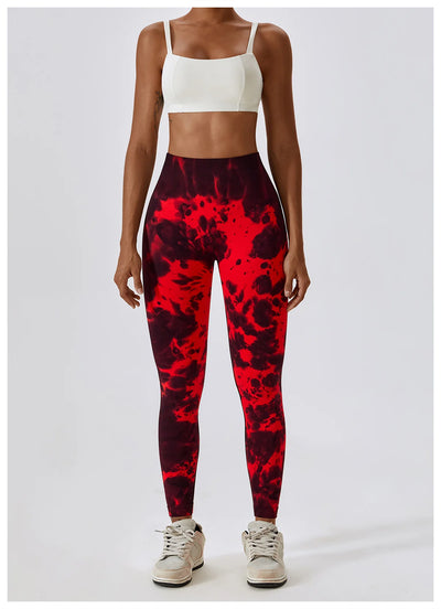 Seamless High Waist Sports Pants with Tie-Dye Effect