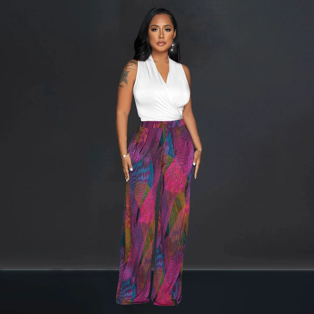 V-Neck Sleeveless Top With Pants Set