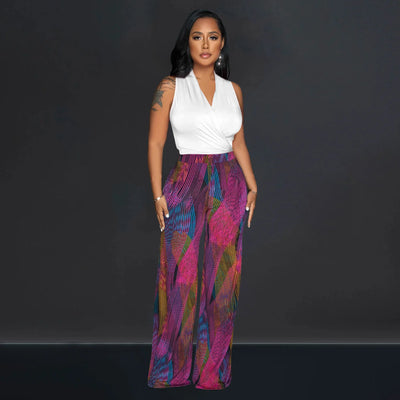 V-Neck Sleeveless Top With Pants Set