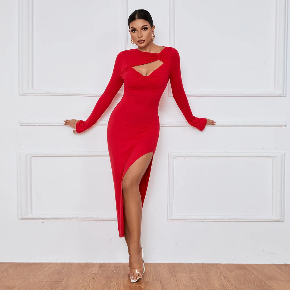 Sexy Slit Long Sleeve Dress