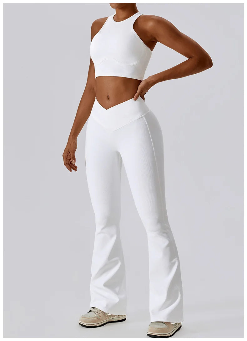 High Waist Cross Wide Leg Sports Flare Pants