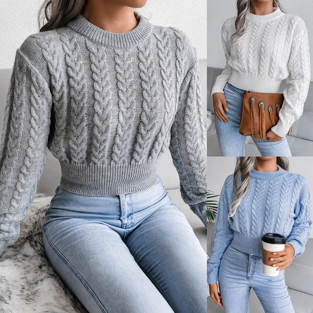 Twist Waist Knitted Crop Top Sweater Women’s Clothing