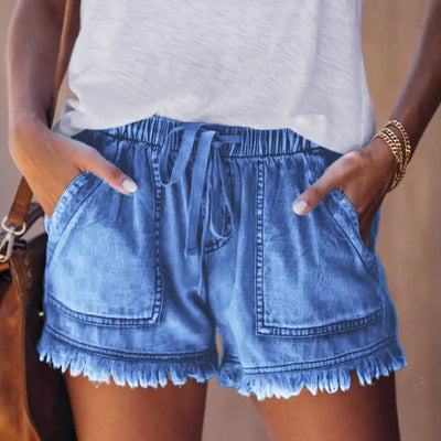 High Waist Skinny Shorts With Drawstring And Elastic Waist
