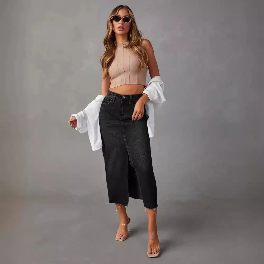 Long High Waist Denim Skirt
