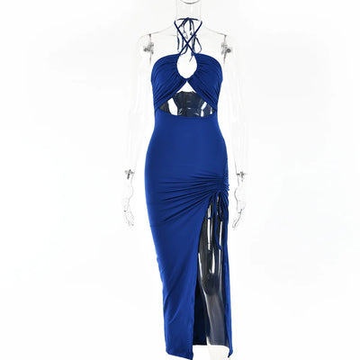 High Split Wrinkle Neck Style Bust Dress