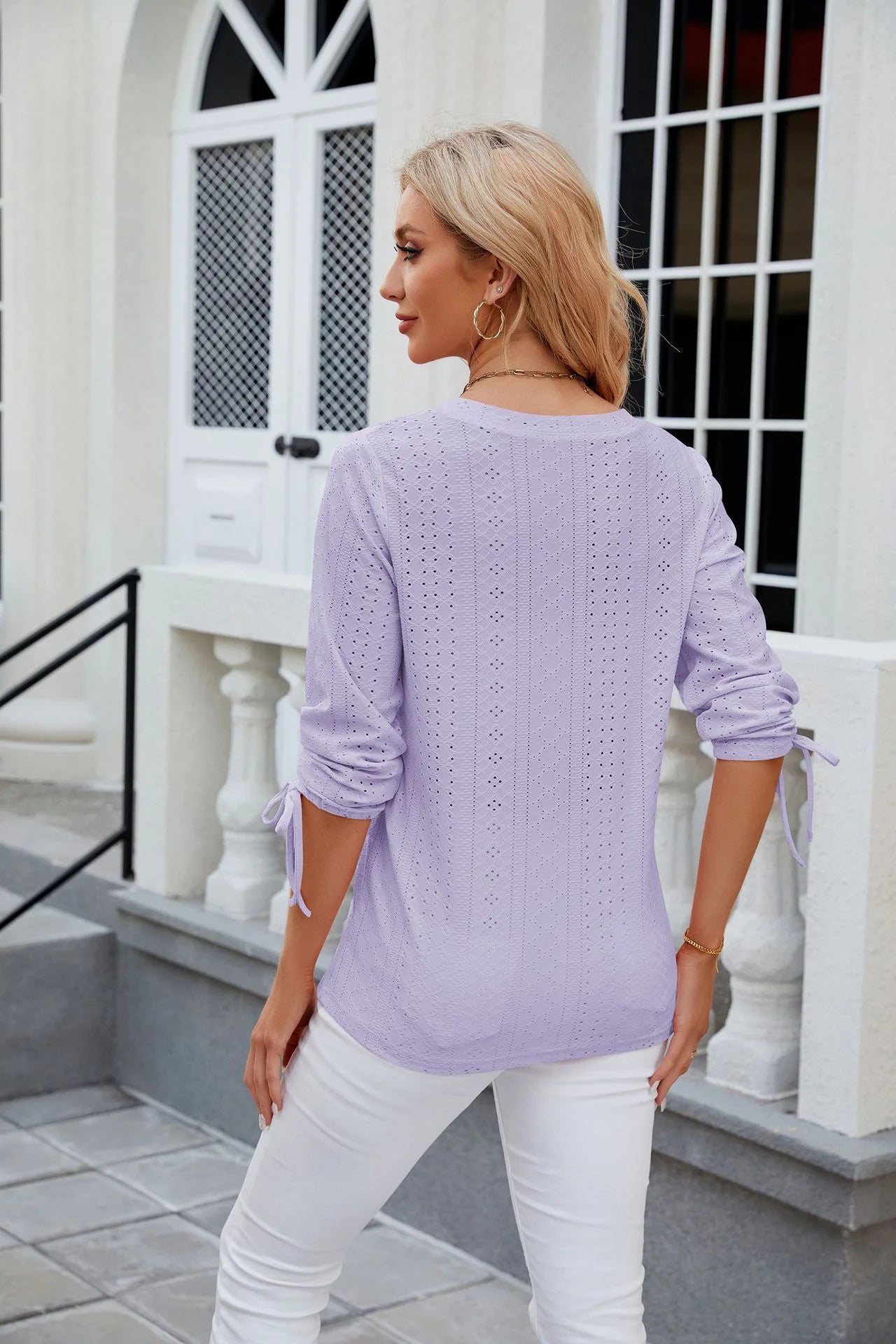 Loose Long Sleeve V Neck Blouse