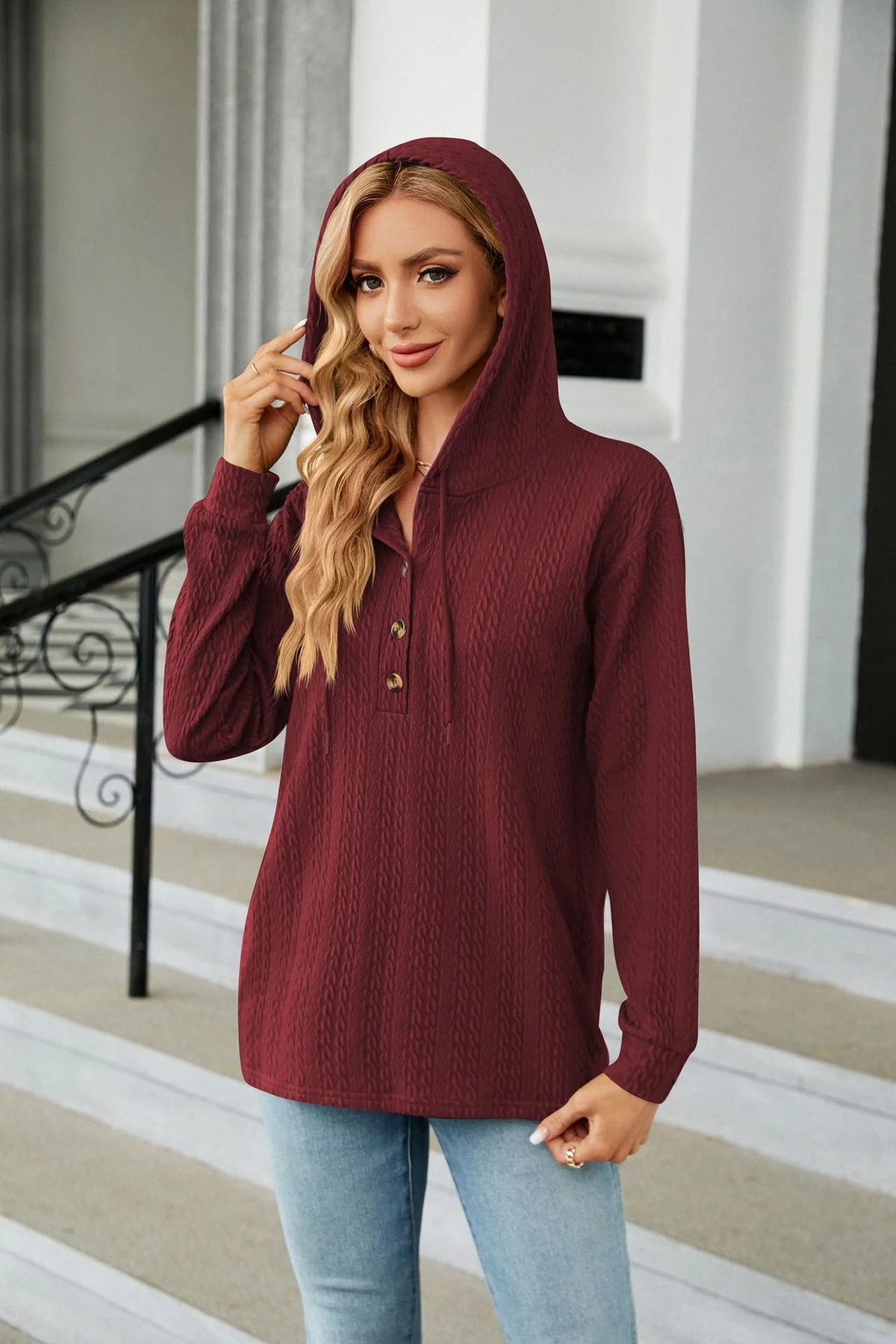 Sweater With Buttons And Hood