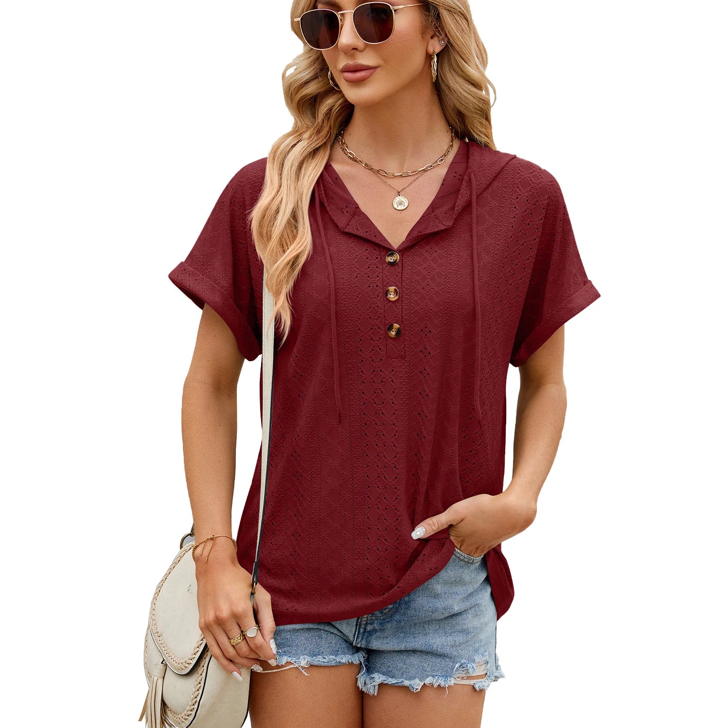 Loose Short Sleeve Button Down Blouse