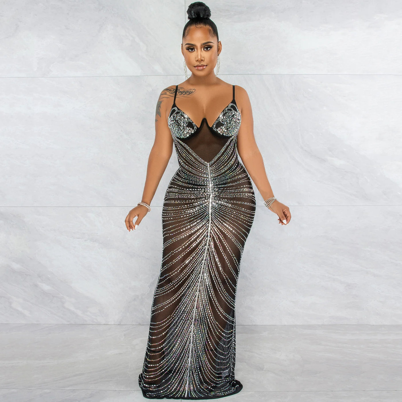 Chest Wrap Gauze Perspective Dress