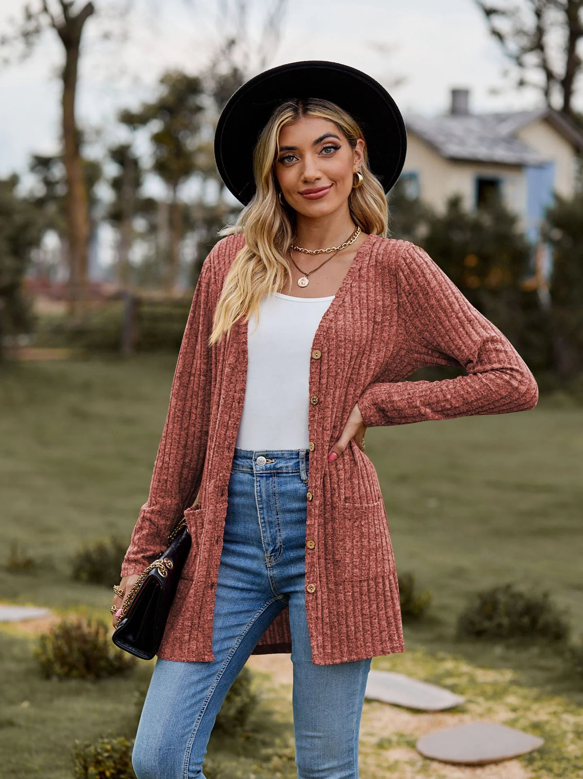 Sanded Pit Stripes Solid Color Long Sleeved Cardigan Jacket