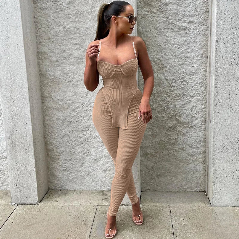 Sleeveless Top And Tight Pants Set