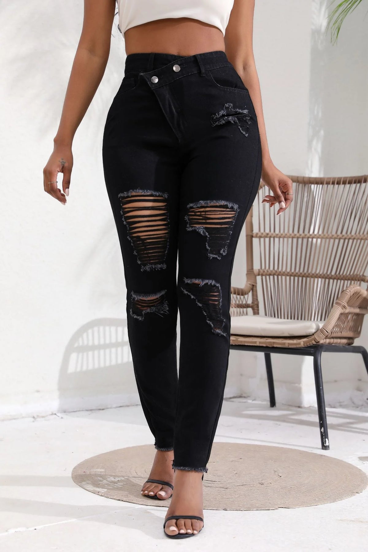 Jeans Distressed Skinny High Wais
