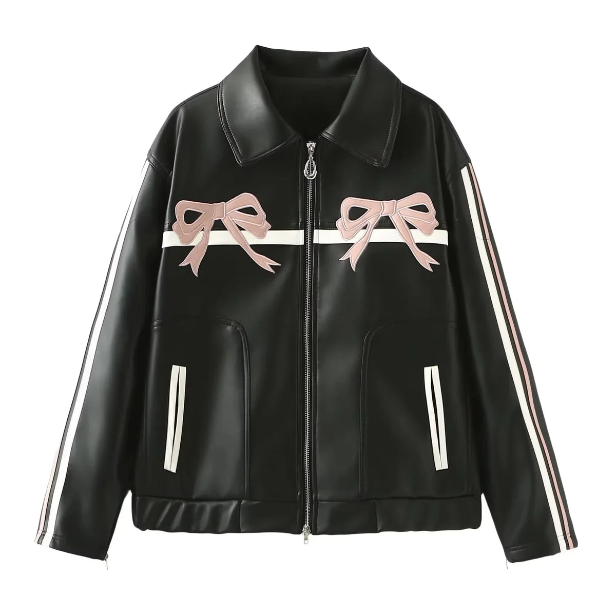 Leather Jacket with Long Sleeves and Zipper