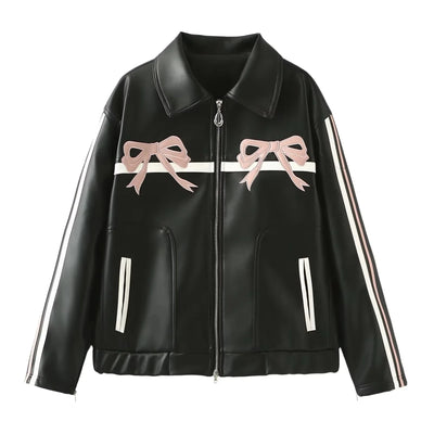 Leather Jacket with Long Sleeves and Zipper