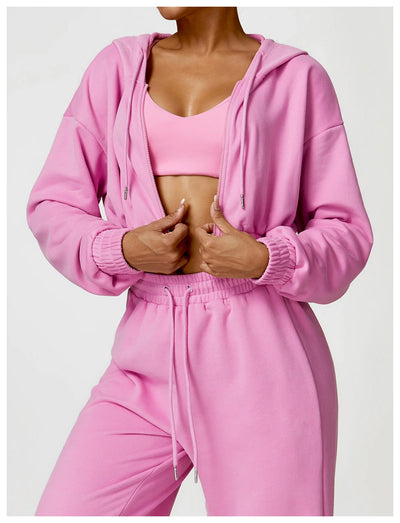 Casual Loose Long Sleeve Zipper Hooded Sweatshirt
