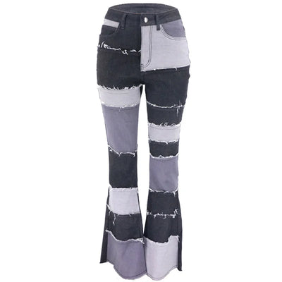 Contrast Patchwork High Waist Jeans