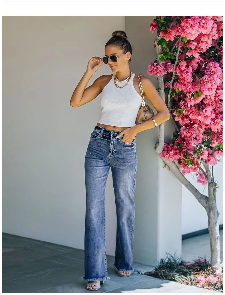 Washed Wide Leg Pants With Holes