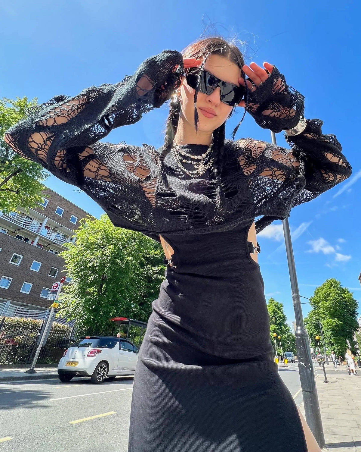 Open Navel Loose Knitted Sweater Hollow Out Top