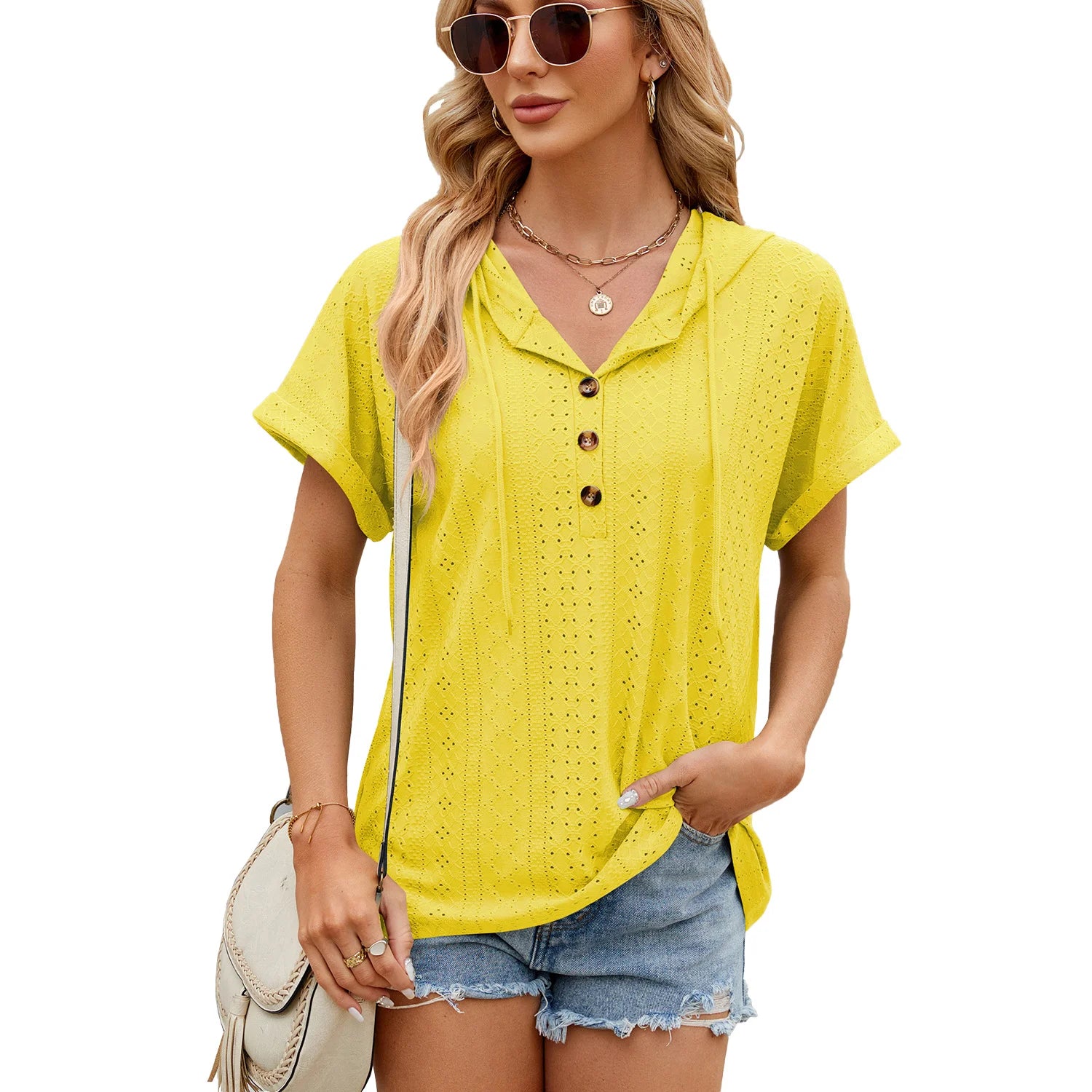 Loose Short Sleeve Button Down Blouse