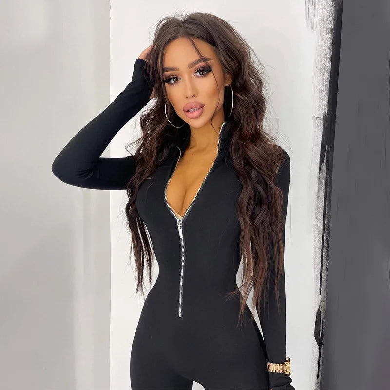 Zipper Waist Slimming Jumpsuit
