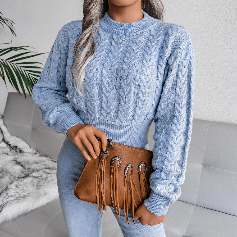 Twist Waist Knitted Crop Top Sweater Women’s Clothing