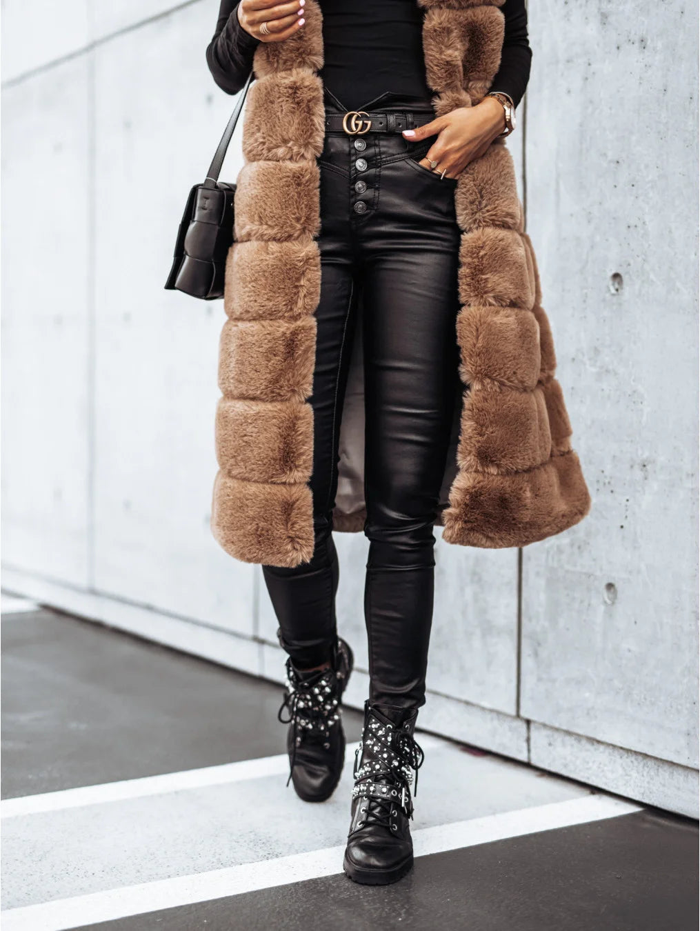 Women’s Winter Round Neck Fur Vest Long Vest Jacket