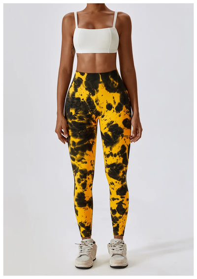 Seamless High Waist Sports Pants with Tie-Dye Effect