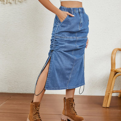 Denim Elastic Long Skirt